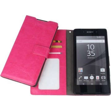 Sony Xperia C5 Luxury PU Leather Flip Case With Wallet & Stand Function Roze Pink