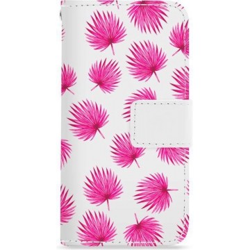 FOONCASE iPhone 6 Plus hoesje - Bookcase - Flipcase - Hoesje met pasjes - Pink leaves / Roze bladeren