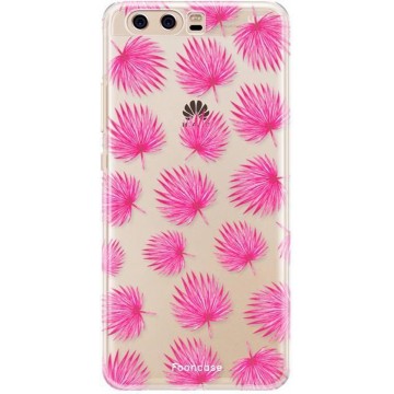 FOONCASE Huawei P10 hoesje TPU Soft Case - Back Cover - Pink leaves / Roze bladeren