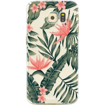 FOONCASE Samsung Galaxy S6 Edge hoesje TPU Soft Case - Back Cover - Tropical Desire / Bladeren / Roze