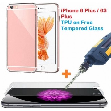 Nieuwe iPhone 6 Plus / 6S Plus Transparant Gel Ultra Dun TPU case + gratis Screenprotector / Tempered Glass