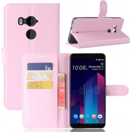 Elite leer bookstyle case voor HTC U11 Eyes - Licht Roze