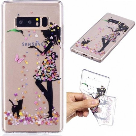 Softcase hoes meisje met bloemen Samsung Galaxy Note 8