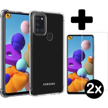 Samsung Galaxy A21s Hoesje Shock Proof Hoes Transparant Met 2x Screenprotector