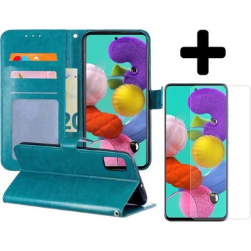Samsung Galaxy A51 Hoesje Book Case Hoes Turquoise Met Screenprotector