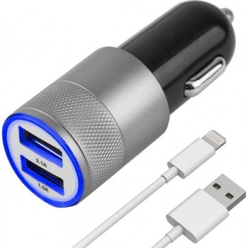MMOBIEL High Speed Autolader Oplaad Adapter - 2 USB Poorten 2.1A + 1.0A - incl. Lightning Kabel voor Apple iPhone, iPad en iPod