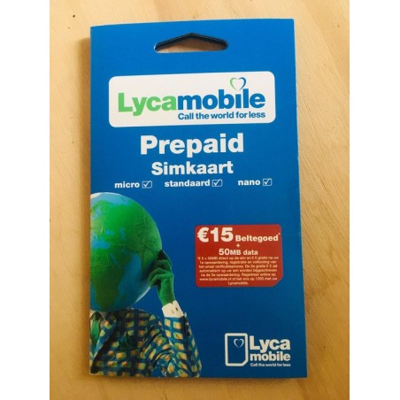 Lycamobile NL 4G Prepaid Simkaart met €15* beltegoed + 50MB | Lyca Holland Sim met Nederlands mobielnummer