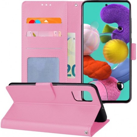 Samsung Galaxy A51 Hoesje Book Case Hoes Wallet Cover - Licht Roze