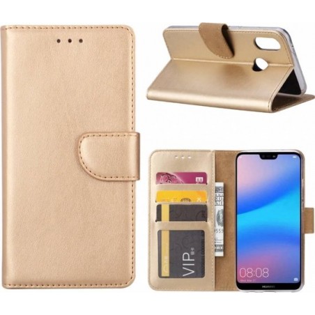 Hoesje voor Huawei P20 Lite Portmeonnee hoesje Champagne Goud