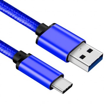 USB C kabel | C naar A | Nylon mantel | Blauw | 0.5 meter | Allteq