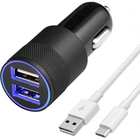 MMOBIEL High Speed Autolader Oplaad Adapter (ZWART) - 2 USB Poorten 2.1A + 1.0A - incl. USB-C Kabel (ZWART)