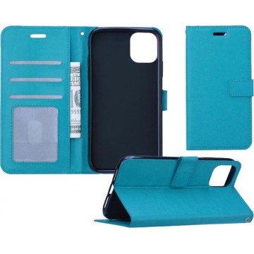 iPhone 11 Hoesje Wallet Case Bookcase Hoes Lederen Look - Turquoise