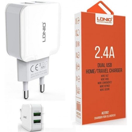 LDNIO A2202 oplader met 1 laadsnoer USB Kabel geschikt voor o.a iPhone 5 5S 5C SE 6 6S 7 8 Plus X XS XR Max iPod touch 5 6