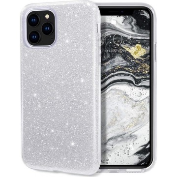 Apple iPhone 12 & iPhone 12 Pro Hoesje Zilver - Glitter Back Cover