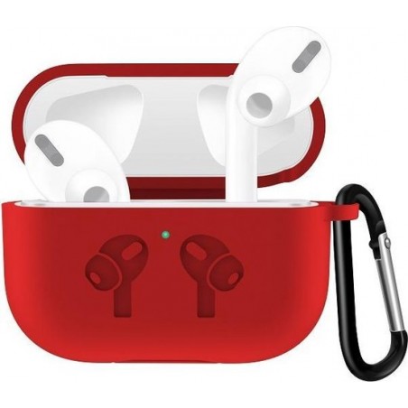 AirPods hoesje van By Qubix - AirPods Pro siliconen hoesje met karabiner haak - Rood