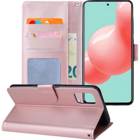 Samsung A51 Hoesje Book Case Cover Lederlook Hoes - Rose Goud