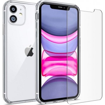 Apple iPhone 11 Hoesje Transparant  TPU Siliconen Soft Case + 2X Tempered Glass Screenprotector