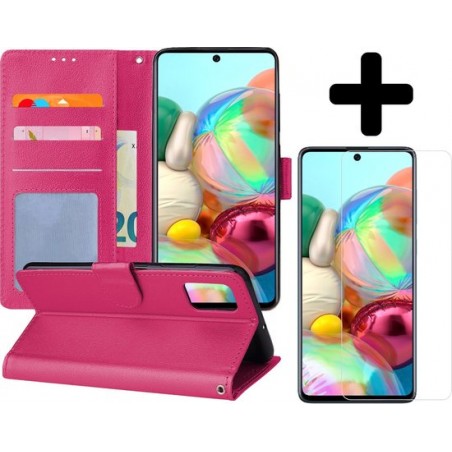 Samsung Galaxy A71 Hoesje Book Case Donker Roze Met Screenprotector