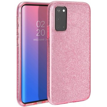 Samsung Galaxy S20 Hoesje - Siliconen Glitter Backcover - Roze