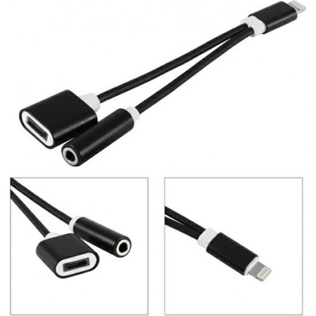 2 in 1 Lightning en 3.5 mm Audio Jack Adapter voor Apple iPhone Zwart