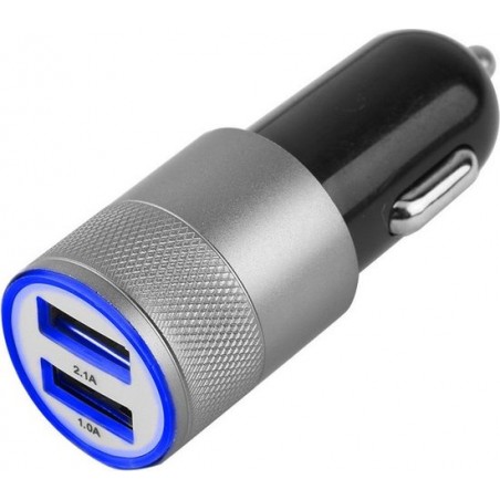 MMOBIEL Universele Autolader (GRIJS) - 2 USB Poorten 5V 1.0 + 2.1A - inclusief Blauwe LED