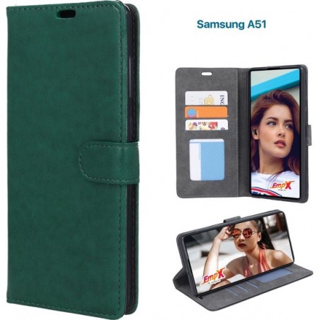 EmpX.nl Samsung Galaxy A51 TPU/Kunstleer Groen Boekhoesje | A51 Bookcase Hoesje | Flip Hoes Wallet