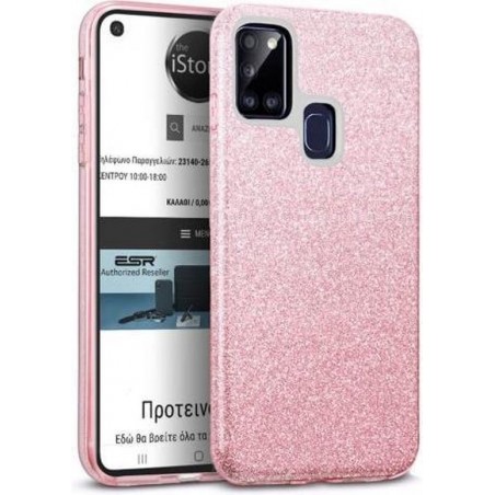 Samsung Galaxy A21S Hoesje Glitters Siliconen TPU Case Rose - BlingBling Cover