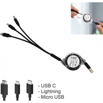 3-in-1 USB Oplaadkabel - USB C & Lightning & Micro USB - Oplaadkabel iPhone - Oplaadkabel Samsung - Oplaadkabel USB C