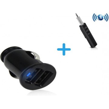 Auto oplader - USB- Zwart- 2 poorten- 2.4 A - snel laden + Bluetooth Wireless Muziekontvanger