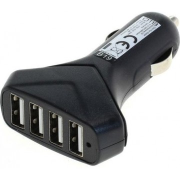 USB autolader met 4 poorten - Smart IC - 6A / zwart