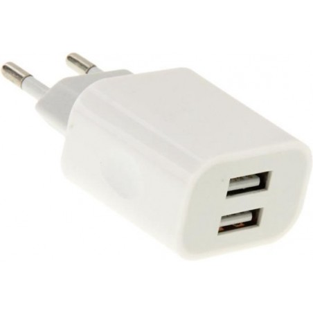 USB-oplader 2-weg 5V 2.1A EU-stekker geschikt voor Apple, Samsung Huawei, HTC en andere telefoons en oplaadbare apparaten (wit)