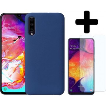 Samsung Galaxy A50 Siliconen Hoesje Cover Donker Blauw + 1x Screenprotector