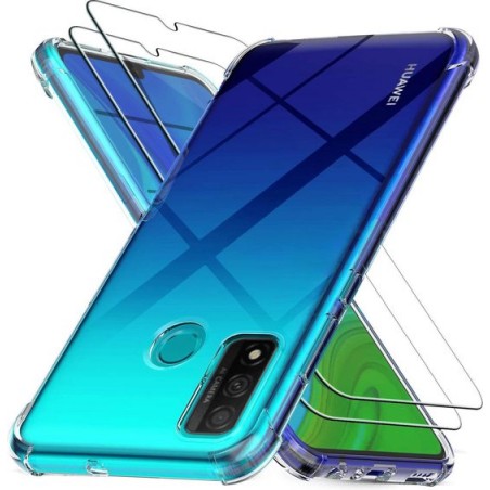 Huawei p smart 2020 Hoesje - Anti Shock Hybrid Case & 2X Tempered Glas Combi - Transparant