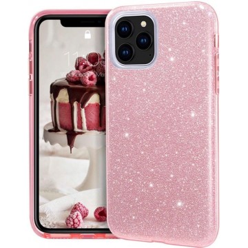 Apple iPhone 12 Pro Max Hoesje Roze - Glitter Back Cover