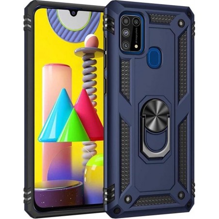 Samsung Galaxy A21S Hoesje - Anti-Shock Hybrid Ring Armor blauw