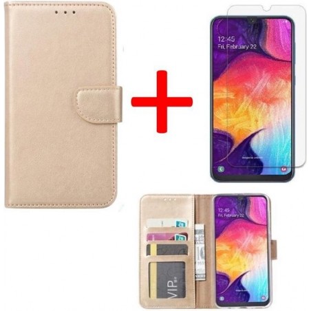 Samsung Galaxy S20 hoesje book case goud + tempered glas screenprotector