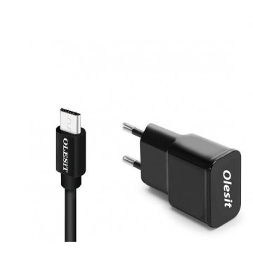 OLESIT 5V 2A 10W. 1 poort USB Oplader UNS-1538 OLESIT Adapter + 1 Meter TYPE C Oplaadkabel - Zwart