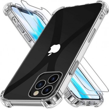 iPhone 12 Pro Hoesje Anti-Shock TPU Siliconen Soft Case + 2X Tempered Glass Screenprotector
