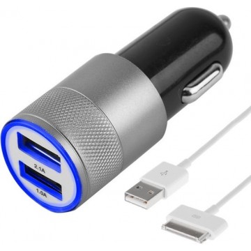 MMOBIEL High Speed Autolader Oplaad Adapter - 2 USB Poorten 2.1A + 1.0A - incl. 30 Pins Kabel voor Apple iPhone, iPad en iPod