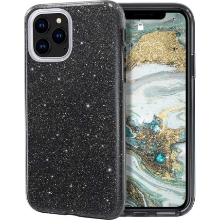 Apple iPhone 12 Pro Max Hoesje Zwart - Glitter Back Cover