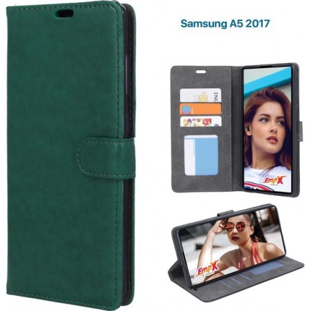 EmpX.nl Samsung Galaxy A5 2017 TPU/Kunstleer Groen Boekhoesje | A5 2017 Bookcase Hoesje | Flip Hoes Wallet