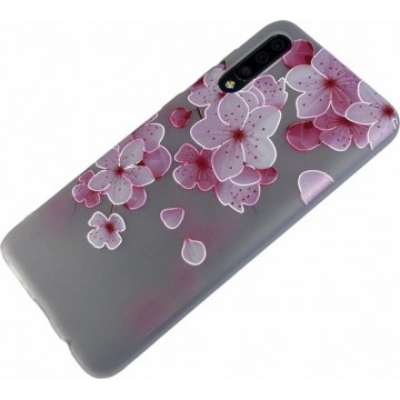 Samsung Galaxy A20e - Silicone bloemen hoesje Kim transparant roze
