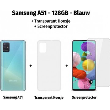 Samsung Galaxy A51 - 128GB - Blauw + Transparant Hoesje + Screenprotector
