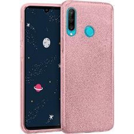 Huawei P30 Lite & P30 Lite (New Edition) Hoesje - Glitter Backcover - Roze