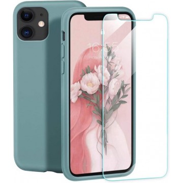 iPhone 11 Hoesje - Siliconen Backcover - Pine Green + Tempered Glas