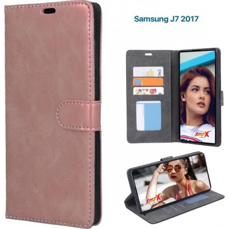 EmpX.nl Samsung J7 2017 TPU/Kunstleer Rose Goud Boekhoesje | J7 2017 Bookcase Hoesje | Flip Hoes Wallet