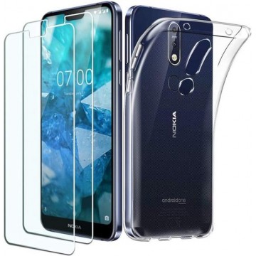 Nokia 7.1 transparant hoesje silicone met 2 Pack Tempered glas Screen Protector