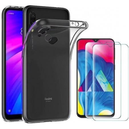 Huawei Y6 2019 Hoesje Transparant TPU Siliconen Soft Case + 2X Tempered Glass Screenprotector