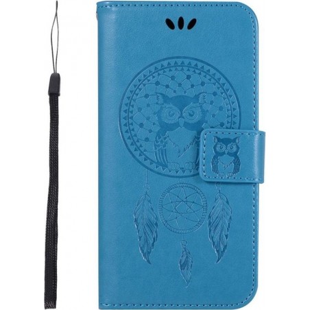 Shop4 - iPhone Xr Hoesje - Wallet Case Dromenvanger Uil Blauw