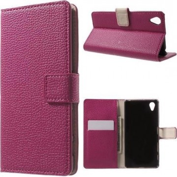 Grain lederlook roze wallet case hoesje Sony Xperia X
